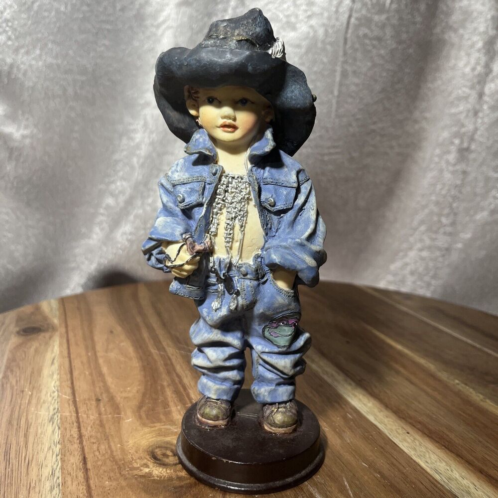 Boy Figurine Statue Blue turtle Ninja Denim Outfit Hat Jeans Country Adorable